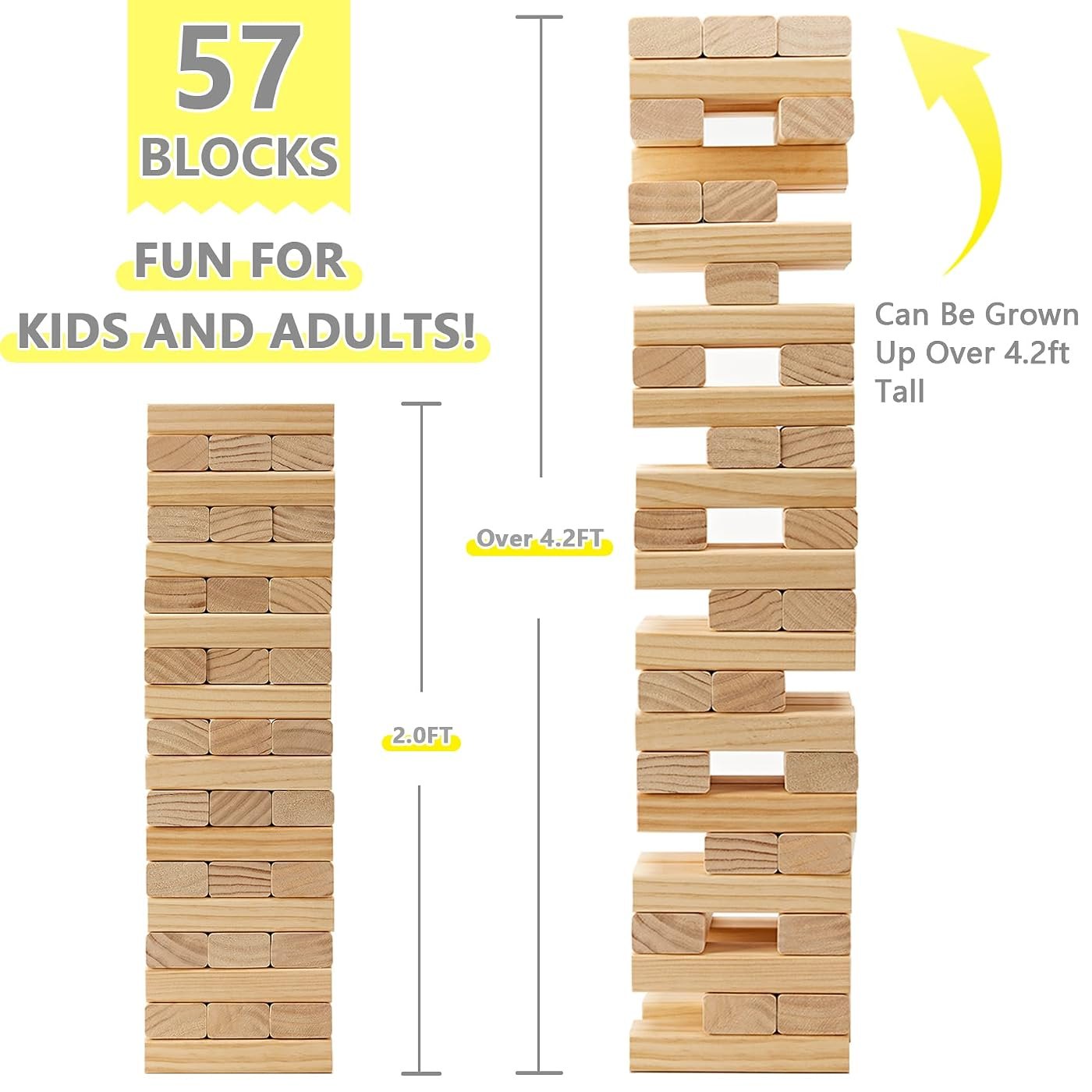 57-Piece Giant Tumbling Tower, stacks past 4.2 ft — view 3