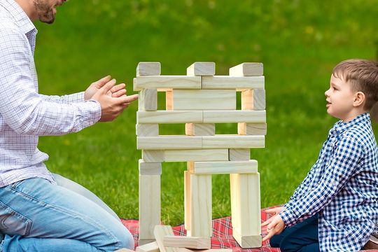 60-Piece Giant Tumble Tower with dice and scoreboard, stacks to 5 ft in use
