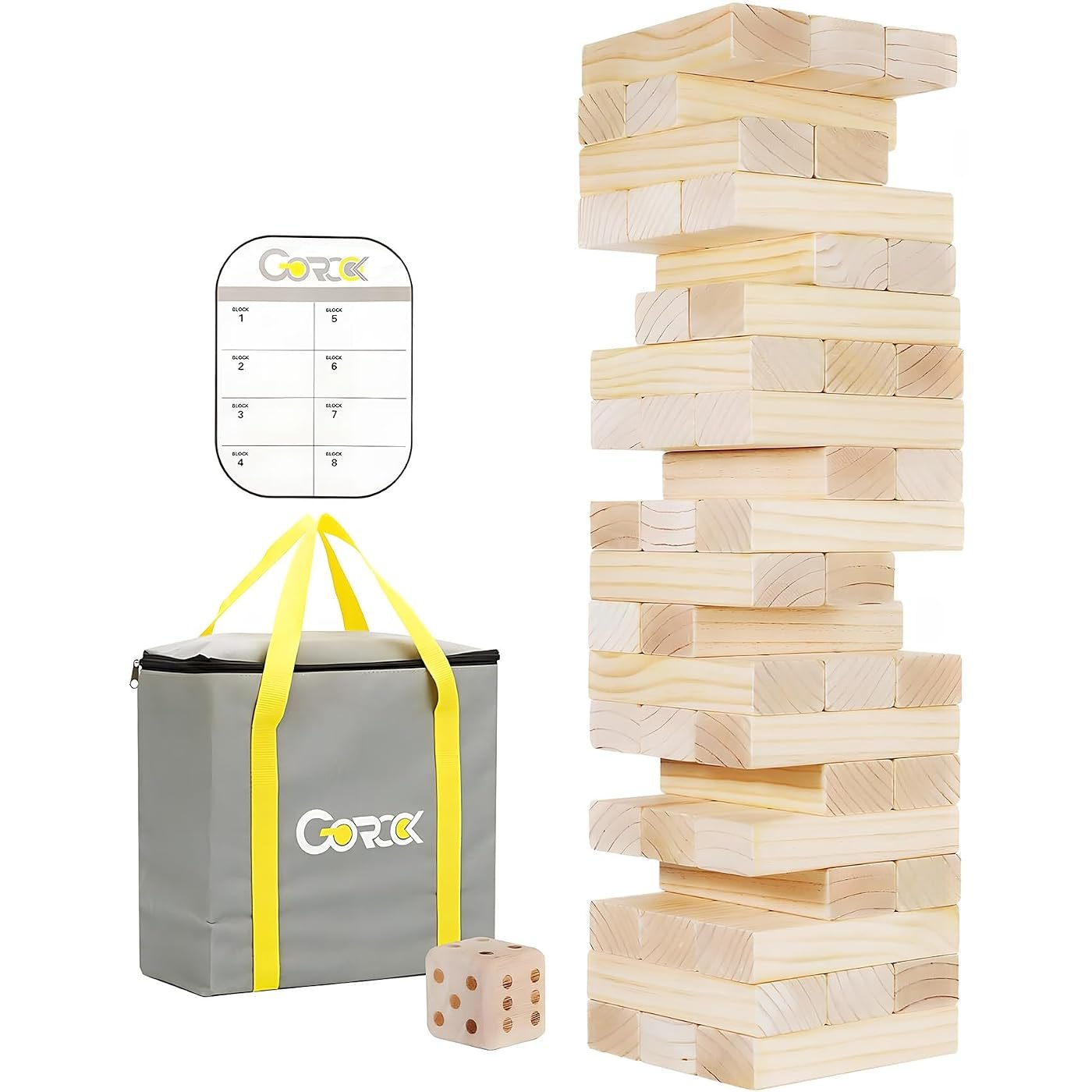 Jumbo 60-Piece Tumble Tower, 7.15-inch blocks, stacks past 5 ft