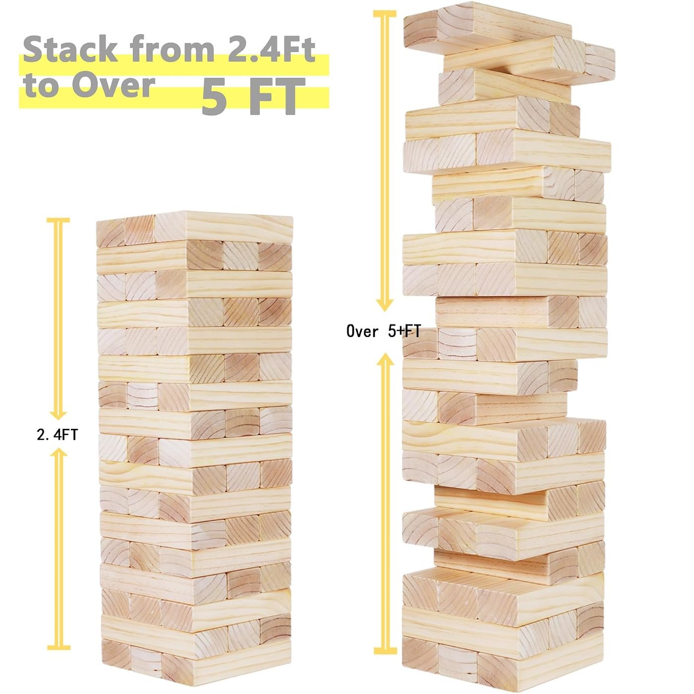 Jumbo 60-Piece Tumble Tower, 7.15-inch blocks, stacks past 5 ft — view 2